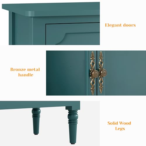 Image of FansaFurn 58 inch Large Sideboard Buffet Cabinet for Living Room | Mid Century Credenza Buffet Table with 4 Doors for Coffee Bar, Storage Cabinet for Dining Room, bedroom, Turquoise Blue