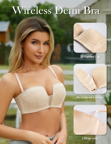 Image of Wireless Push Up Balconette Bras for Women Add 1 Cup Seamless Bra