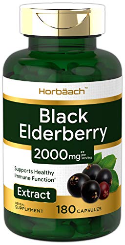 Horbaach Black Elderberry Capsules 2000mg | 180 Pills | Immune Support | Non-GMO