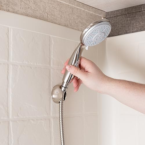 Image of Camco Complete RV /Marine Shower Head Kit | Features Convenient On /Off Switch for Water Efficient Showers | 5 Spray Patterns | Brushed Nickel (43747)