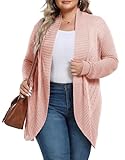 TIANZHU Plus Size Lightweight Long Crochet Cardigan for Women Open Front Knit Cardigan Sweaters Casual Loose Sweater Pink X-Large