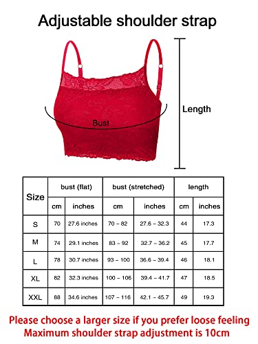 4 Pieces Women's Lace Cami Stretch Lace Half Cami Breathable Lace Bralette Top for Women Girls (Black, Bright Red, Navy Blue, White,XX-Large)