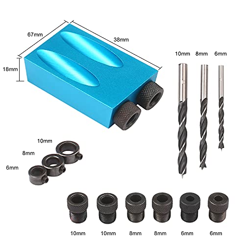 Staright 15pcs Pocket Hole Jig Kit 8mm 10mm Guia de broca de ângulo de 15 graus Ferramenta Woodwoork