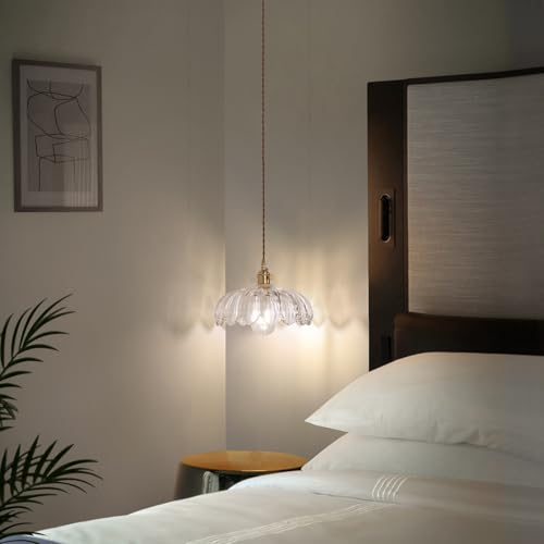 Image of Shenmoyl Pendant Light with Clear Scindapsus Glass Lmapshade, Brass Vintage Pendant Light Adjustable Hanging Light for Kitchen Island Dining Room Hallway