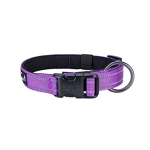 EXCELLENT ELITE SPANKER Reflective Dog Collar Classic Soft Padded Breathable Nylon Adjustable Pet Collar with Quick Release Buckle for Boy Girl Male Female Puppies Small Medium Large Dogs(M-PUL)