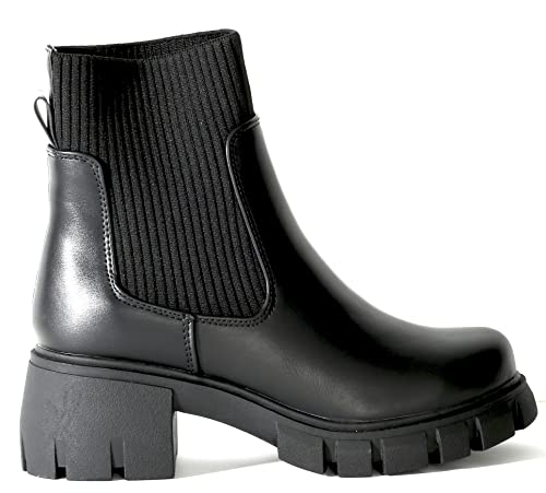Chariot & Co Rita- Women's Platform Ankle Elastic Boots Chunky Chelsea Lug Sole Booties Block Heel Combat Shoes (Black Pu, Us_Footwear_Size_System, Adult, Women, Numeric, Medium, Numeric_10) #TOP2