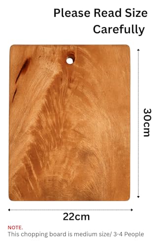 Image of LUMORA Solid Mango Wood Chopping Board | Single Piece Wooden Cutting Board| Knife-Friendly, Durable, Anti-Slip | for Vegetables, Fruits, Bread & Meat | Natural Finish (Thick& Premium (30x22cm))