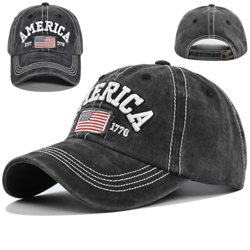 American Flag SUA Hat Mens Baseball Cap Embroidery American Flag Baseball Hats for Men Vintage Washed Distressed Dad Hat Adjustable Snapback Soft Cotton Denim Men Trucker Tactical Hats