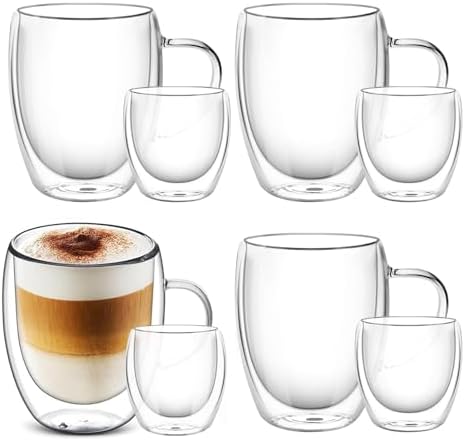 8 tazas de café y tazas de vidrio de pared doble, 4x350ml+4x80ml,...