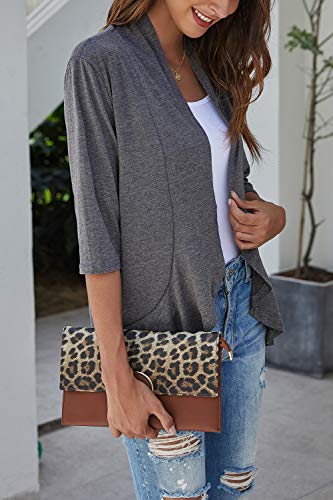 Image of Bluetime Women Casual Lightweight Open Front Cardigans Soft Draped Ruffles 3 /4 Sleeve Cardigan (S-3XL)