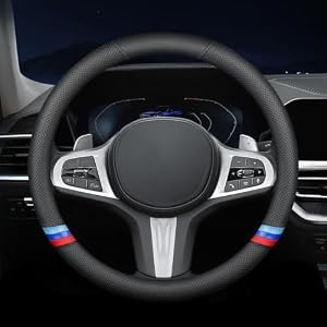 New Nappa Leather Car Steering Wheel Cover, Comfortable, Non-Slip, Sporty Style. for BMW Car Steering Wheel Covers. Black and Blue