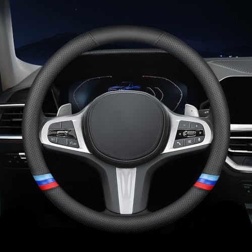 New Nappa Leather Car Steering Wheel Cover, Comfortable, Non-Slip, Sporty Style. for BMW Car Steering Wheel Covers. Black and Blue