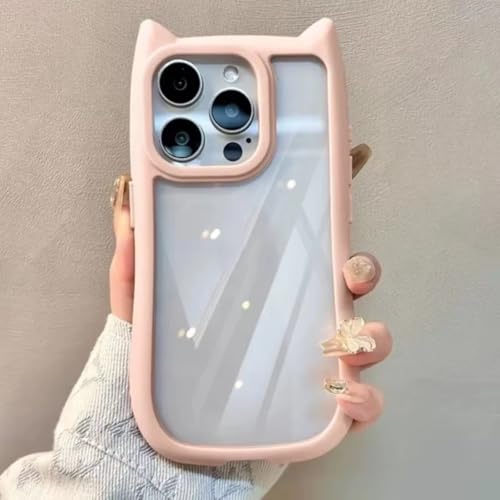 Coque iPhone 15 Pro oreilles de chat rose transparente antichoc en silicone