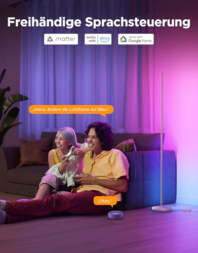 Govee RGBIC LED Stehlampe Wohnzimmer, 1000lm Stehleuchte Dimmbar, Arbeiten mit Matter & Alexa, 85 Szenenmodi, 16 Millionen Farben, DIY & Musikmodi, 136cm Ecklampe für Schlafzimmer Deko, Gold