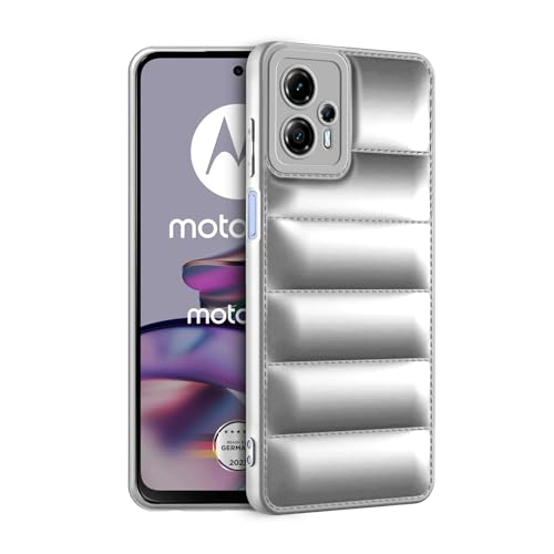 Image of Amazon Brand - Solimo Puffer Case Camera Protection Soft Back Cover for Motorola Moto G13 - Silver