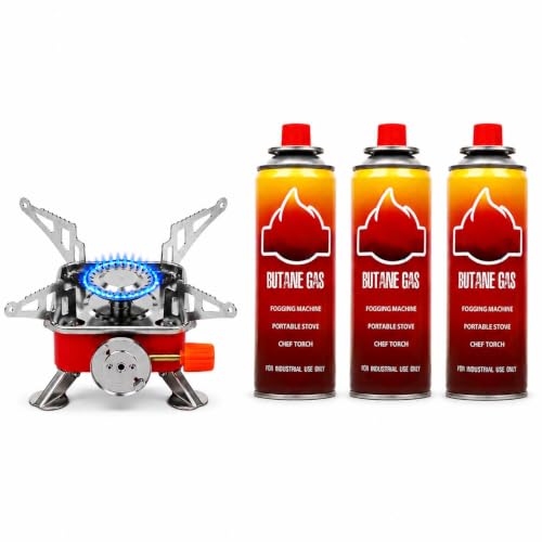Image of Portable Gas Stove For Camping Cooking Set, Small Gas Stove For Traveling Light Weight Gas Burner (1 Stove+ 3 Canister)