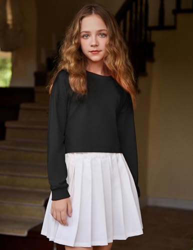 Image of Arshiner Girls Crop Tops Kids Long Sleeve Pullover Sweatshirts Girls Cropped Crewneck Sweatshirt for Teen Girl