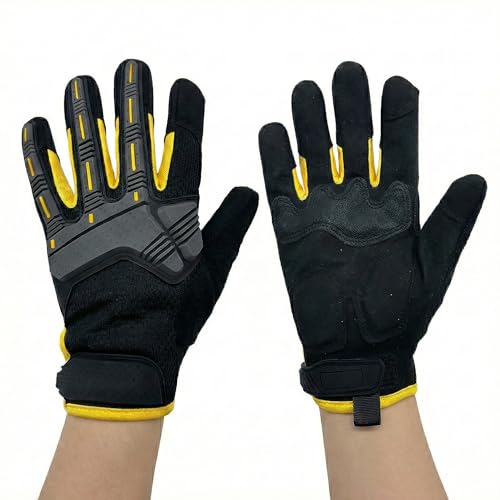 TPR Impact Work Gloves with Touchscreen Fingers, Anti‑Slip, Reinforced Palm, High‑Impact Knuckle Protection, Quick‑Open Velcro Cuff, Safety Gloves for Construction, Mechanics, DIY & Power Tools