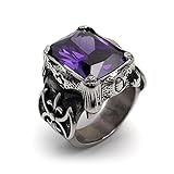 [silver KYASYA]カレッジリング ステンレス CZ メンズ ヴィンテージリング シルバー 大粒 燻 アンティーク つけっぱなしOK（パープル、24号）