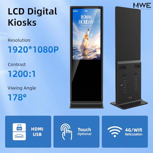 Image of JIYANG 32 Inch Indoor Touchscreen Digital Signage Floor Standing Digital Interactive Kiosks LCD Totem Monitor with WiFi /USB Input Auto Media Player Android System,Free Customization Logo