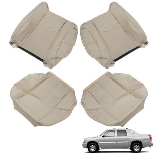 munirater Tan 4Pcs Seat Cover Leather Bottom Lean Back Driver & Passenger Replacement for 2003-2006 Escalade