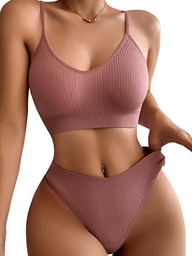 SweatyRocks Women’s Cute Two Piece Lingerie Set Seamless Wireless Bra and Thong Panty Set Underwear