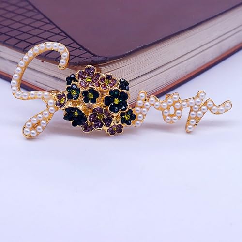 Image of Pearl Violet Flower DST Soror Pin Golden Greek Letters Sorority Lady Brooch Jewelry For Gifts