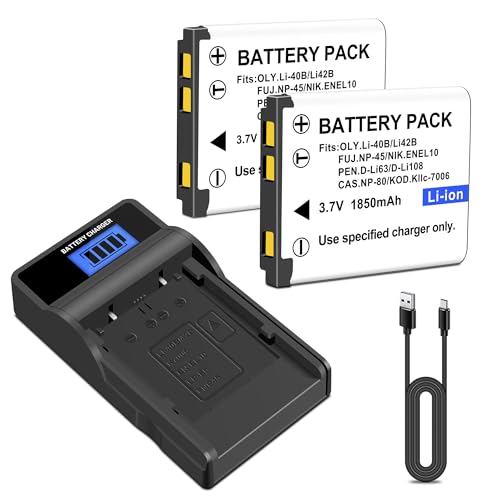 2-Pack EN-EL10 KLIC-7006 Replacement Battery(1850mAh) and Slim USB Rapid Charger Compatible with Nikon Coolpix S60, S80, S200, S210, S220, S230, S500, S510, S520, S570, S600, S700, S3000, S4000, S5100