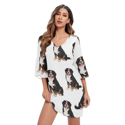Robe d'été ample en V blanc anti-chaleur pour dissimuler les rondeurs