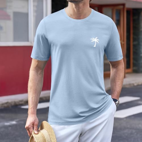 Mens Summer Tshirts Cotton Casual Loose Lightweight Breathable Shirts Crewneck Short Sleeve Hawaiian Beach Tree Tees2