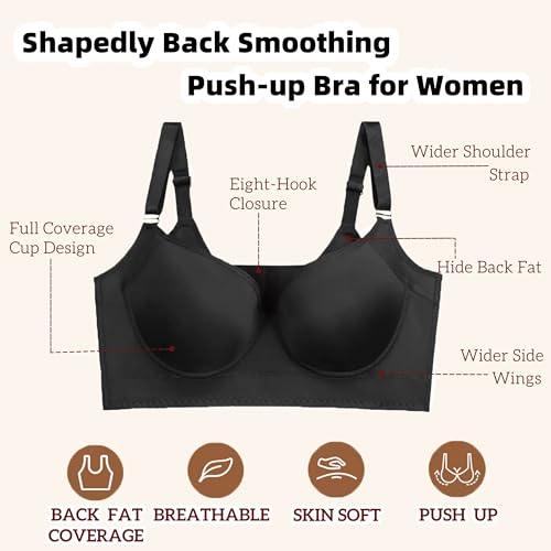 Image of Women's Push Up Bra Hide Back Fat Full Coverage Bras with High Support Plus Size T-Shirt Bra for Smoothing Back