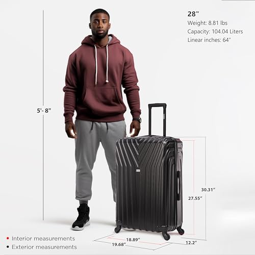 InUSA VASTY Luggage with Spinner Wheels | Durable Lightweight Hardside Suitcase, Travel Bag with Handle and Trolley, 28-Inch Large Checked Luggage | Black by InUSA - Image 2