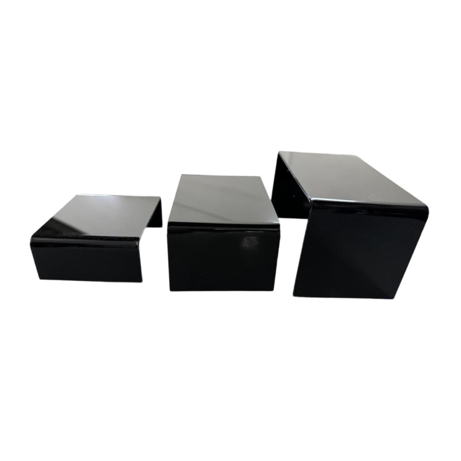 Qixcxaz Black Three Piece Acrylic Riser Stands Convenient For Displaying Accessories Toys And Collectibles Neatly And Clearly Showcasing Items Display Acrylic Shelf
