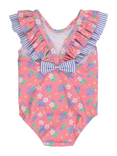 Image of RuffleButts Girls UPF50+ Sun Protection Ruffle V-Back One Piece Swimsuit