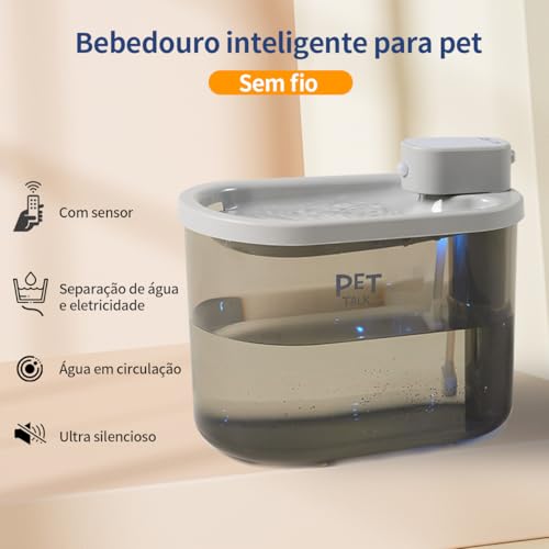 Bebedouro Inteligente Sem Fio para Pets, Liberação por Sensor, Cor Cinza