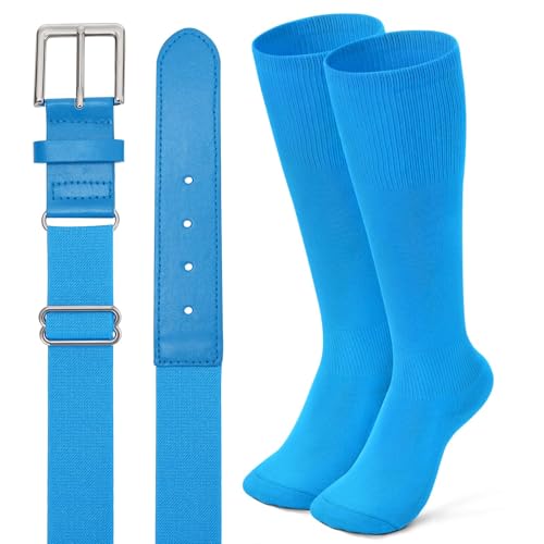 Image of XZQTIVE Baseball Softball Socks and Baseball Softball Belt Combo Set Knee-High Soccer Socks for Kids Youth Adult