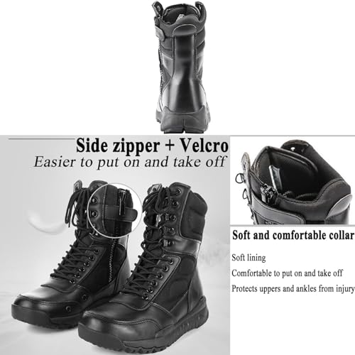 Image of Man Tactical Military Boots Black Men's Shoes Desert Combat Army Outdoor Hiking Shoes Side zipper