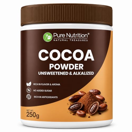 Image of Pure Nutrition Cocoa Powder Without Sugar | Cacao Powder Unsweetend | Coco Powders | Cocoa Powder for Cake, Beverages & Desserts |100% Plant Based & Alkalized | Rich Flavor & Aroma | No Added Sugar - 250g