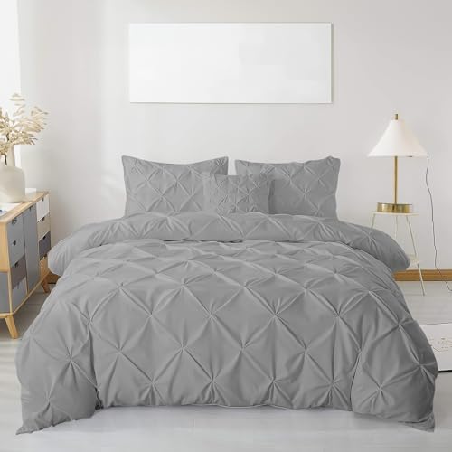 MH Traders King Size Duvet Cover Sets with Pintuck Design - Crafted from 100% Egyptian Cotton with 200 Thread Count | Pinch Pleated Quilt King Size - Silver