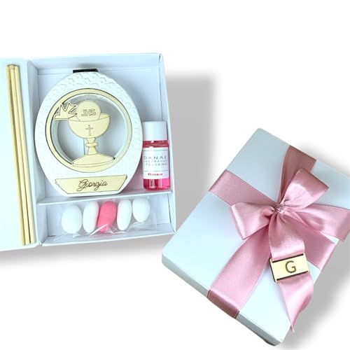 D A N A E FRAGRANZE ITALIANE Bomboniera Profumatore Ovale in Polvere di Marmo e Legno, 10x8 cm, Completa di Scatola Regalo e Fragranza, Comunione Bambino Bambina, Bimbo, Bimba (Comunione)