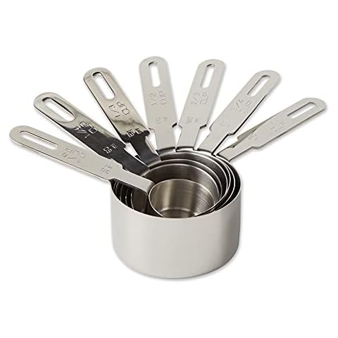 RSVP International Endurance Stainless Steel Measuring Cups, Set of 7 | 1/8 Cup to 1 Cup Measurements | Nest for Easy Storage | Dishwasher Safe | Dry or Liquid | Baking or Cooking Cover