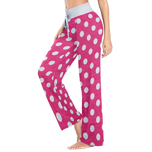 Aflyko Pajama Pants For Women Polka Dot Flower Pink Comfy Loungewear Drawstring Lounge Pants Loose Sleepwear Bottoms Wide Leg Pjs M #TOP1