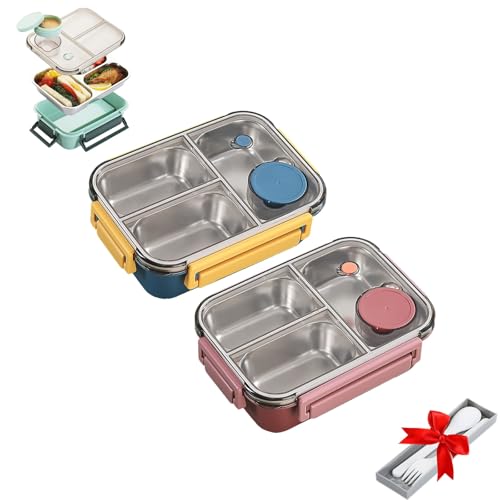 OTEB Fiambrera Escentio, Fiambrera de Acero Inoxidable for Adultos, Fiambrera portátil de Gran Capacidad, apilable, a Prueba de Fugas, Apta for lavavajillas(2PCS,A)
