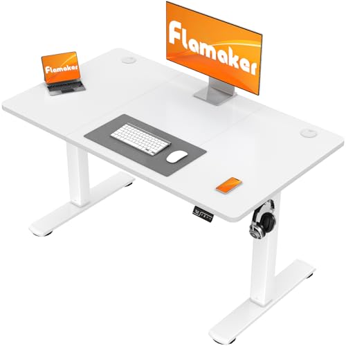 Flamaker Electric Standing Desk 100cm,Height Adjustable Desk with Hooks and 2 Memory Setting, Anti-Collision Sit Stand Desk,Adjustable Desk Stand Up Desk for Home Office