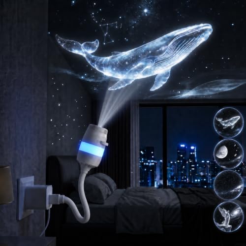 Image of Tatooloric USB Star Projector Night Light, Ultra-HD Galaxy Projector, Adjustable Focus, Flexible Gooseneck, 6 Colour LED Dimmable Space Light for Bedroom Decor & Gifts, 4 Fade-Resistant Glass Discs