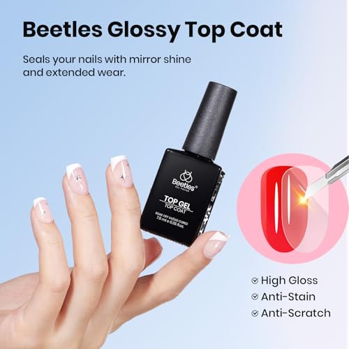 Image of Beetles Gel Top Coat, Matte Top and Base Coat Set, 3 Pcs 10ml Glossy Matte No Wipe Long Lasting Basic Combination Soak Off LED Nail Lamp Art DIY Design Gifts for Women