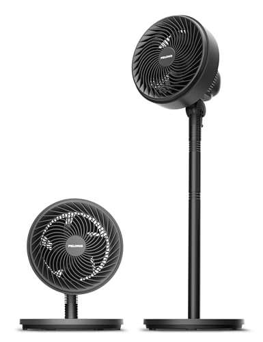 PELONIS 7-Inch Pedestal Air Circulator, Oscillation Fan, 3 Speeds, Adjustable Height (Tabletop/Standing Fan), 75°+90° Oscillation, 5-Blade Quiet Pedestal Fan for Bedroom, Office, Home