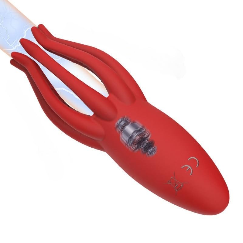 Octopus Masturbator, Electric Shock Glans Trainer with 12 Vibration Modes & 7 Vibration Frequencies Vibrating Penis Massager, Adult Jet Cup, Male Sex Toys (red)