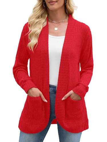 Image of Heymoments Women's Long Sleeve Open Front Cardigan Casual Lightweight Swearter Ladies Loose Knit Outwear Coats with Pockets