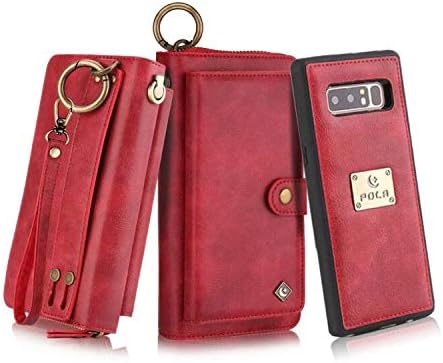 Petocase Compatible Galaxy Note 8 Wallet Case, Multi-Functional PU Leather Zip Wristlets Clutch Detachable Magnetic 13 Card Slots 4 Cash Purse Protection Back Cover for Samsung Galaxy Note 8 Red